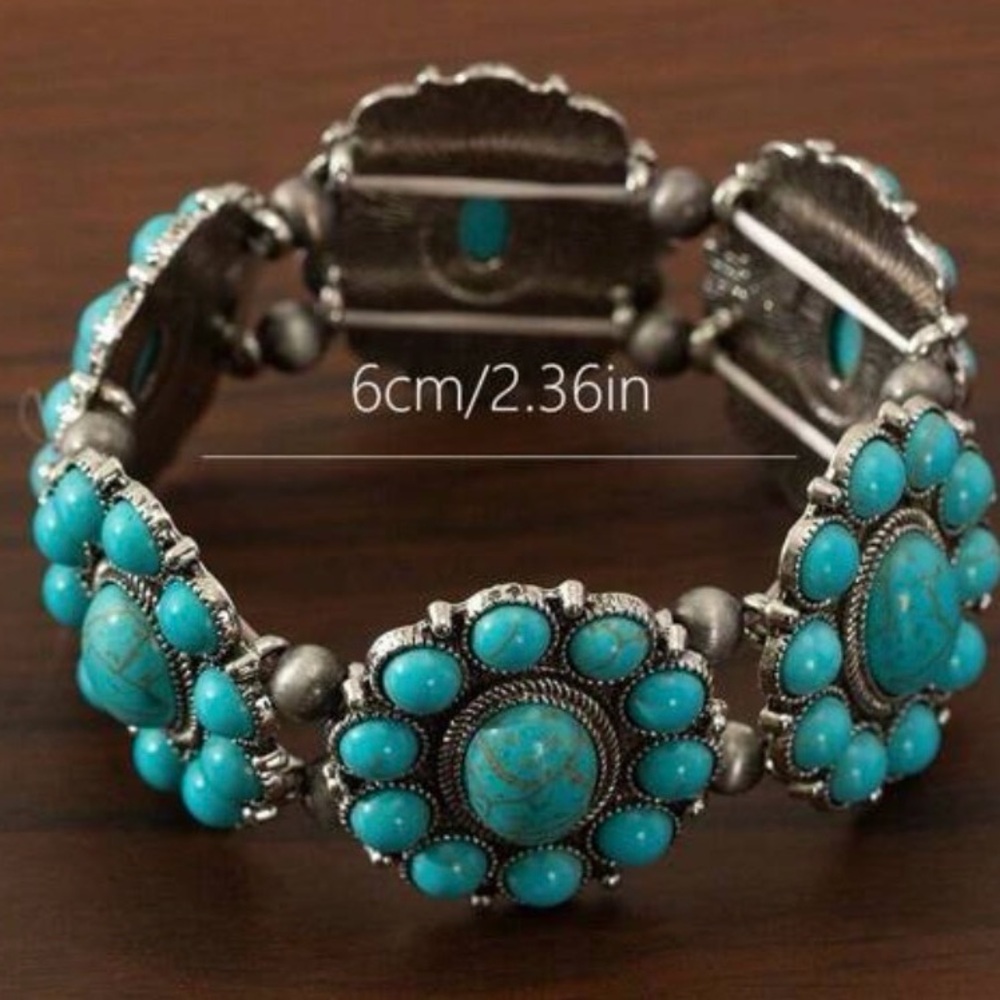 Western Boho Turquoise Beaded Bracelet Southwestern Cowgirl Style - Picture 4 of 4